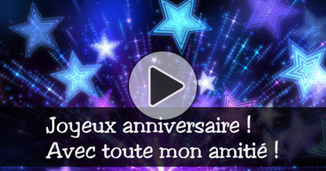 Carte virtuelle animée «Joyeux anniversaire ! Avec toute mon amitié !» avec des étoiles bleues scintillantes